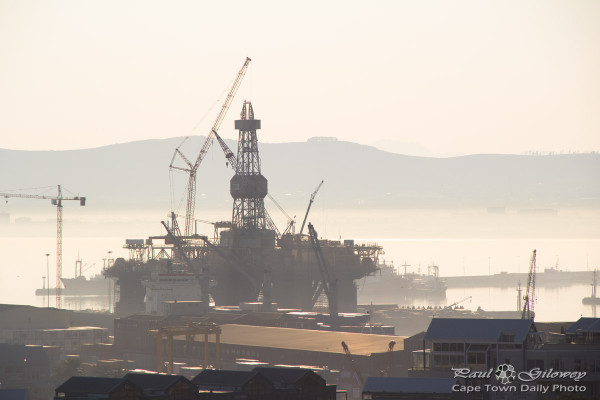 Hazy oil rig